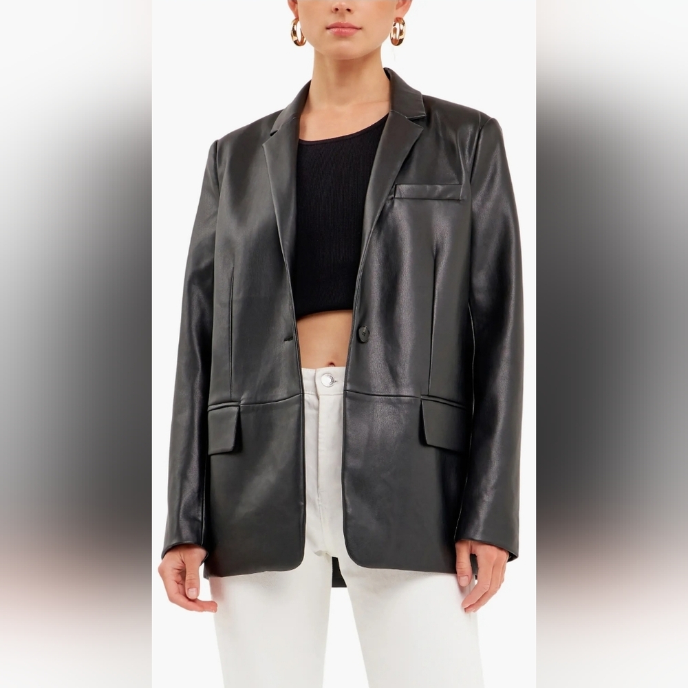 NWT Anthropologie Endless Rose Black Leather Jacket - Large